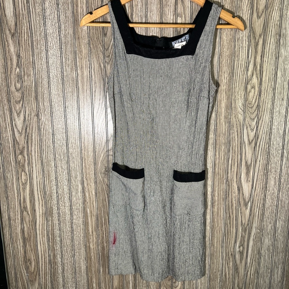 Vintage 90’s B&W Checkered Square Neck Mini A-Line Dress
